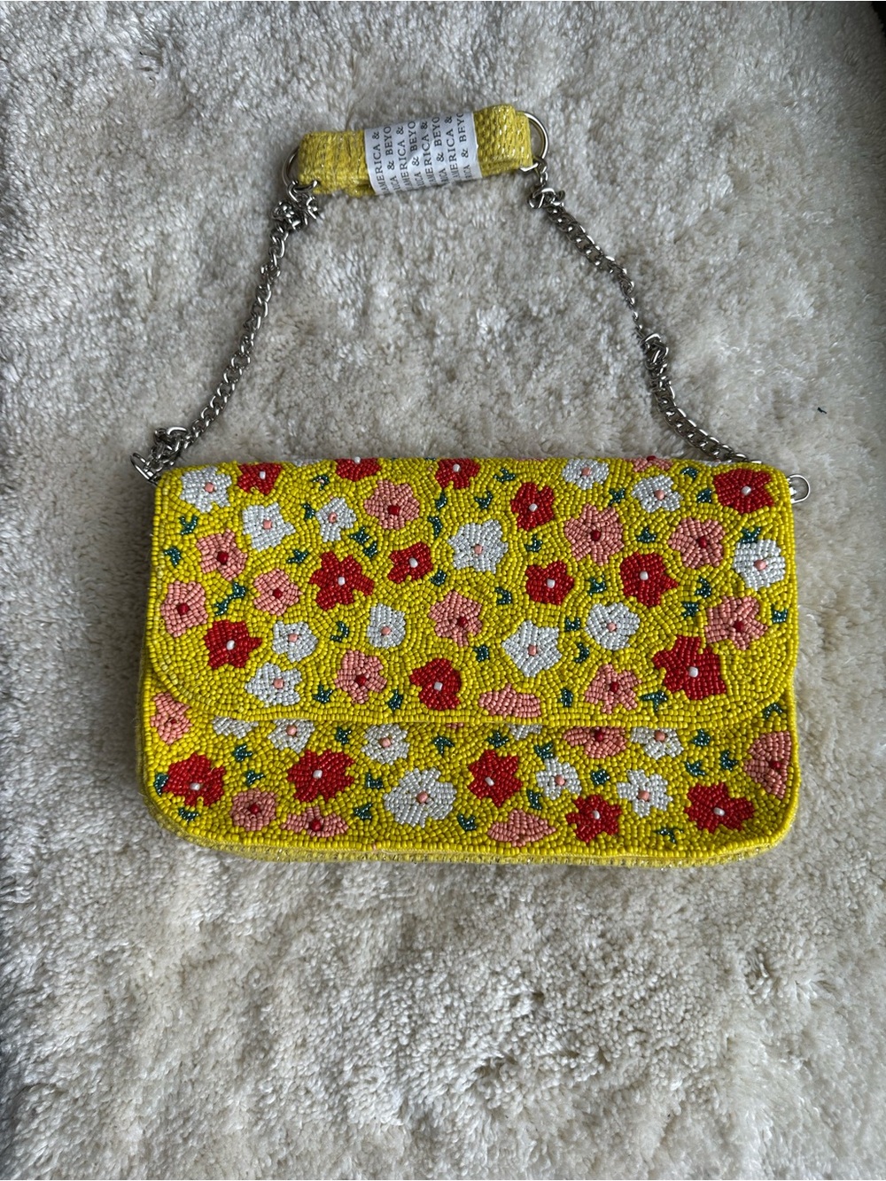 America & Beyond Bags Yellow Floral Beaded Crossbody Bag New
